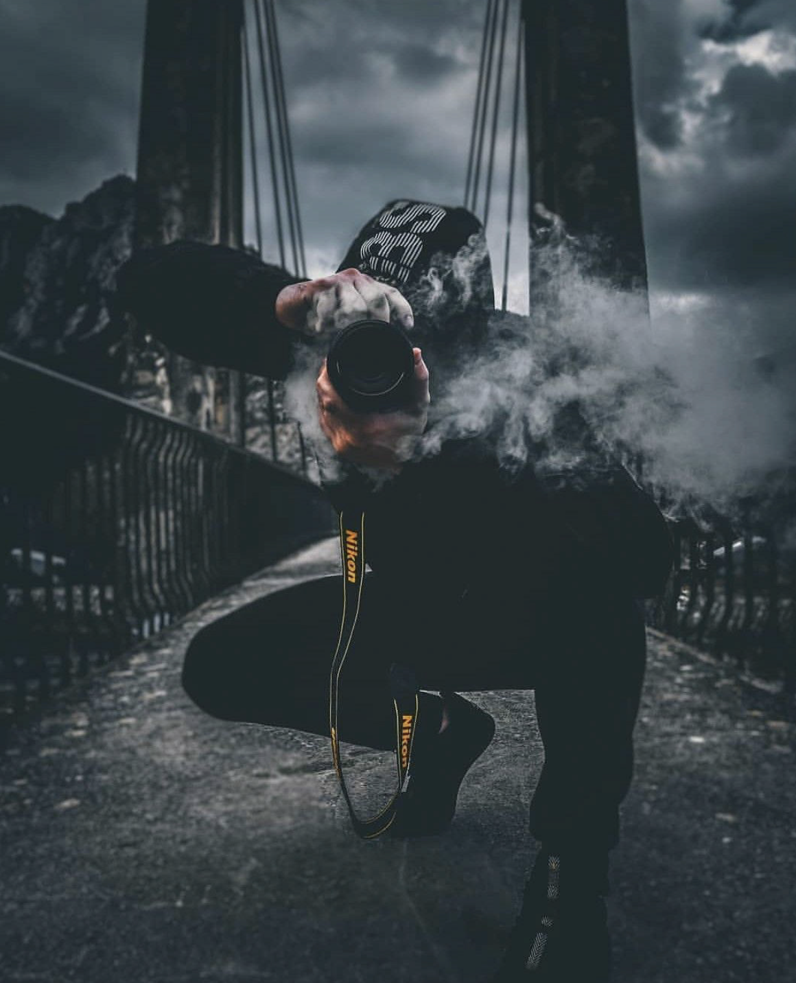 Moody street portrait with smoke